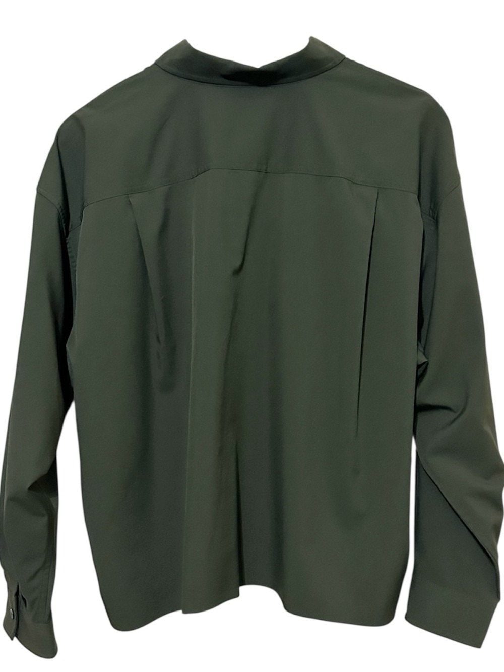 Athleta Cropped Stretch Tech Top Aspen Olive Green Button Down Shirt Large - Picture 3 of 5